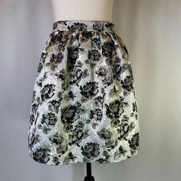 Forever 21 Size M Metallic A Line Bubble Skirt Floral Mini Black Silver - Picture 1 of 9